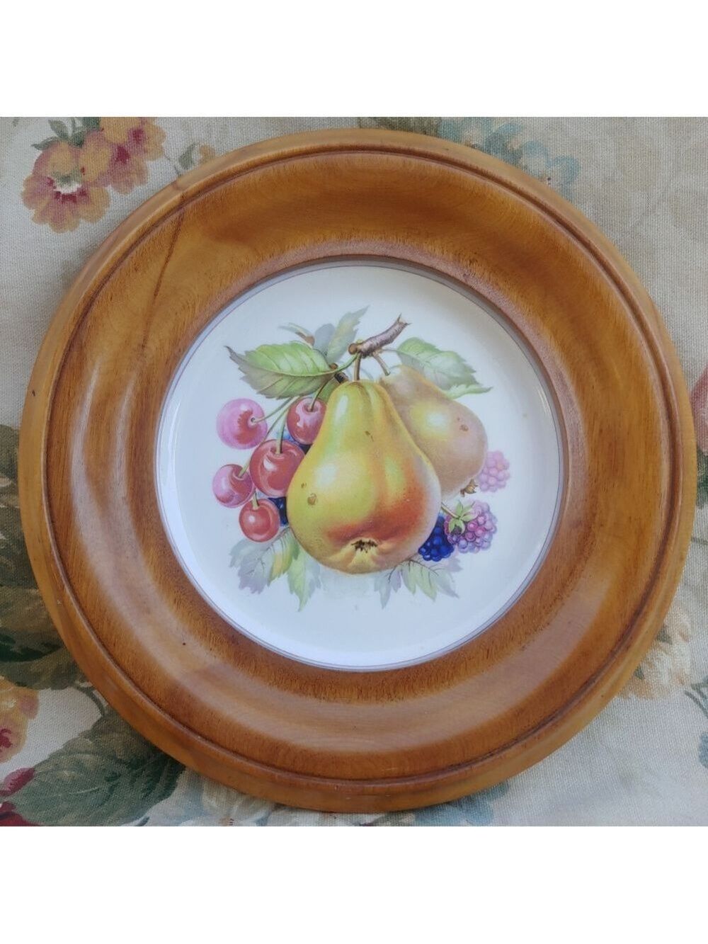 Vintage Copelands Grosvenor Spode English China Fruit Wall Plate Set Wood-Framed - Picture 8 of 17
